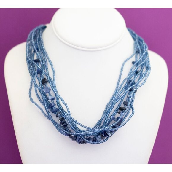 Vintage Blue Fuzzy Fancy Beaded Necklace 18 inch by Avon - V10 - Picture 1 of 3